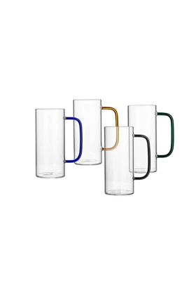 لیوان پیرکس استوانه دسته رنگی دست چهارتایی/ DELI