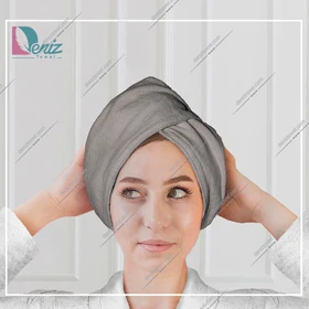حوله سر طرح ساده مدل کلاه پیچ رنگ طوسی تیره