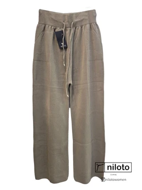 شلوار نیم بگ بافت پاچه توری (16005) (کرم)