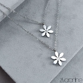 گردنبند زنانه دولاین مدل گل نقره ای 50064