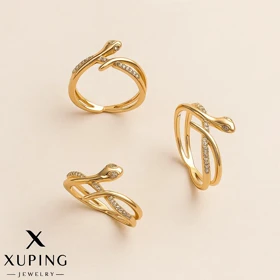 انگشتر ژوپینگ طلایی طرح مار نگیندار فری سایز