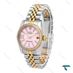 ساعت رولکس زنانه دورنگ طلایی دورنگین صفحه صورتی Rolex-6540-L