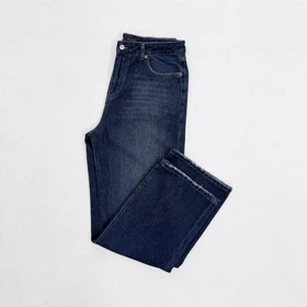 شلوار جین نیم بگ قواره دار آبی تیره