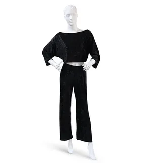 ست شلوار و کراپ Neev نیو مخمل راه راه کد Meissa 4609 مشکی Black