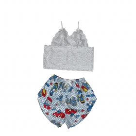 ست نیمتنه گیپور و شلوارک طرح اسمورف 137