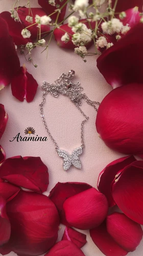 گردنبند زنانه نقره ای پروانه نگین‌دار رنگ ثابت ARA 120