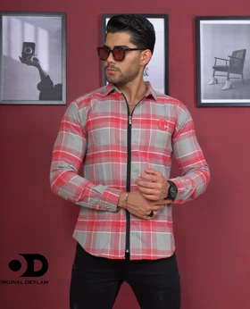 پیراهن زیپی پشمی چهارخانه مردانه