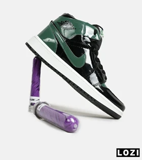 کفش کتانی ساق‌دار مردانه و زنانه مشکی سبز ورنی NIKE jordan 1