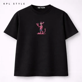 تیشرت باکسی طرح پلنگ صورتی 100٪ پنبه با چاپ مینیمال | کد 1313