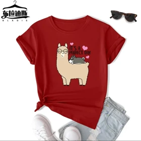 تیشرت زنانه نخ پنبه طرح لاما