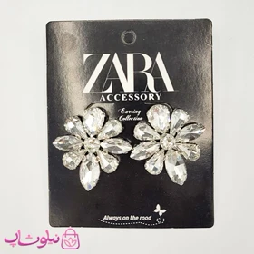 گوشواره زنانه زارا مدل گل کریستال سفید کد 190