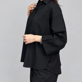 شومیز سیلک دخترانه دوجیب (مشکی)