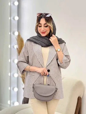 مانتو راه راه دو دکمه جیب نما