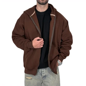 سویشرت کلاه دار سه نخ پنبه قهوه ای مدل ساده