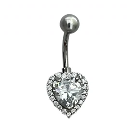 پیرسینگ ناف زنانه استیل طرح قلب نگین‌دار
