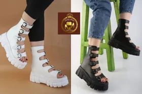 صندل لژدار و ساق‌دار زنانه پنج سگک