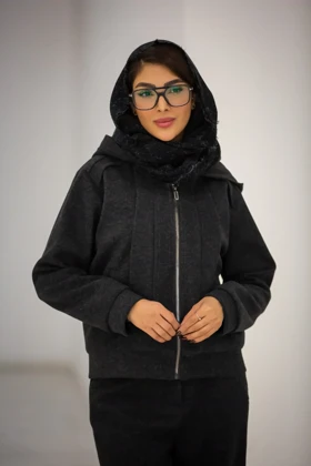 سویشرت زنانه کلاهدار استردار (مشکی)