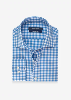 پیراهن کلاسیک نخ پنبه چهارخانه آبی درباری