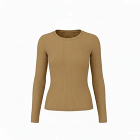 بلوز آستین بلند یقه گرد زنانه مشکی مدل اسلیو (قهوه ای شتری)