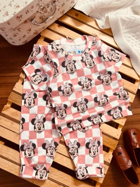 ست آستین کوتاه و شلوار بچگانه میکی مربعی