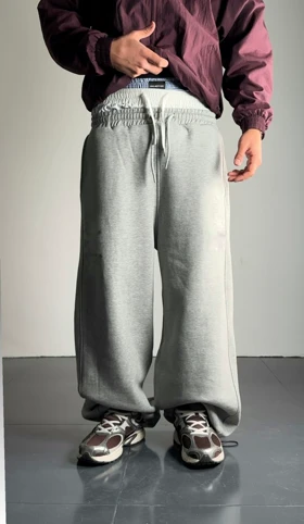 شلوار جاگر بگ پارچه گلکسی رنگ طوسی ملانژ کپ خفن 2026