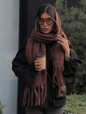 بیگ اسکارف قهوه ای پشمی کد 400