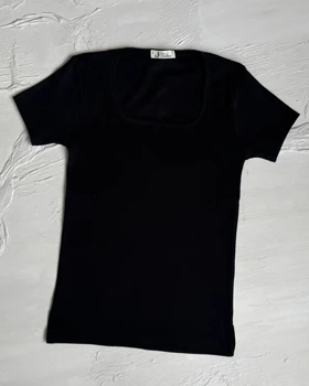 تاپ یقه خشتی بغل چاک  کد 1400183 (مشکی)