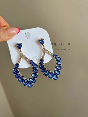 گوشواره زنانه آبی کاربنی کریستال اشکی