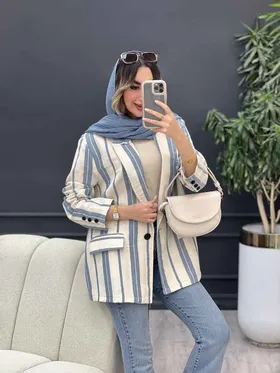 مانتو راه راه دو جیب تک دکمه