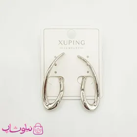گوشواره زنانه ژوپینگ نقره ای طرح منحنی بدون نگین
