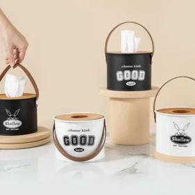 جا دستمال کاغذی با درب چوبی و بند چرمی