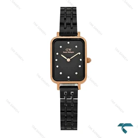 ساعت دنیل ولینگتون زنانه مستطیلی رزگلد مشکی نگین‌دار DW-8014-L