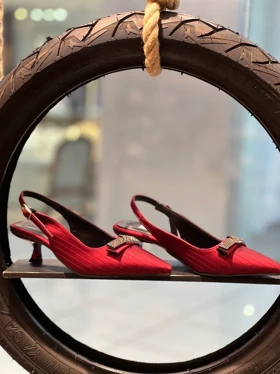 کفش مجلسی ساتن خطی یراق پاپیون نگینی