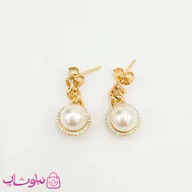 گوشواره آویز ژوپینگ طرح کارتیه و مروارید نگین‌دار