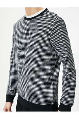 ژاکت یقه خدمه مدل Houndstooth آستین بلند 4SAM70137MK