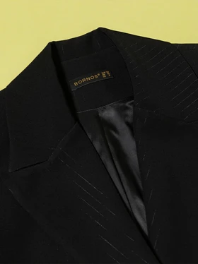 کت زنانه کلاسیک کرپ دیپلمات یقه انگلیسی دارای جیب مهنام