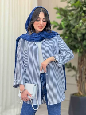 مانتو راه راه تک جیب آستین پاگن
