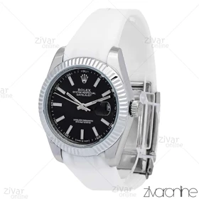 ساعت رولکس دیت جاست 2 مردانه صفحه مشکی بند رابر سفید 106608