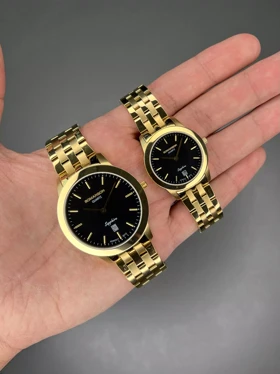 ساعت مچی رومانسون کوارتز بند طلایی صفحه مشکی Romanson Quartz