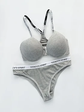 ست شورت و سوتین فنر دار کبریتی جلو باز شو بند نوشته Vencys story