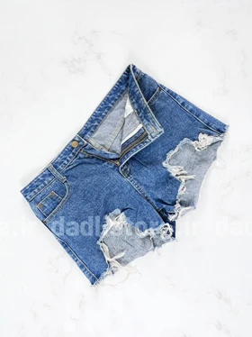 شورتک کوتاه جین پاچه ریش بدون زاپ