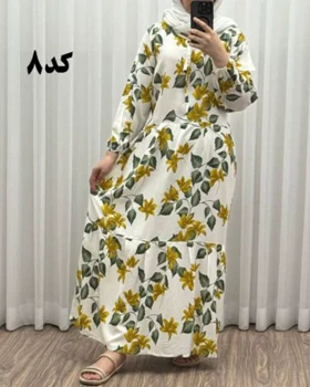 پیراهن نخی گل‌دار رنگبندی A7452 (سفید گل زرد)