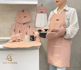 سرویس آشپزخانه پارچه ای 12 تکه مخمل (صورتی)
