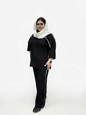 ست تیشرت و شلوار مغزی دوزی زنانه سایز بزرگ (مدل راحتی و اسپرت)
