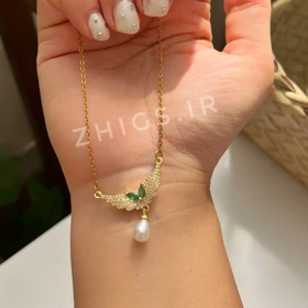 گردنبند زمرد و مروارید استیل