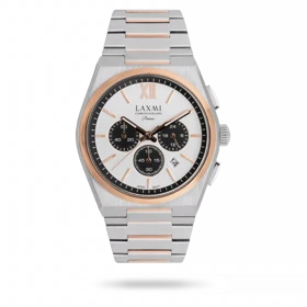 ساعت مچی مردانه لاکسمی بند استیل دو رنگ رزگلد نقره ای کد Laxmi 8901/4