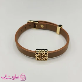 دستبند زنانه لووه Loewe چرم استیل رنگ قهوه ای روشن کد 650
