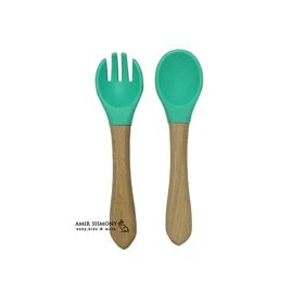 قاشق سر سیلیکونی دسته چوبی کودک