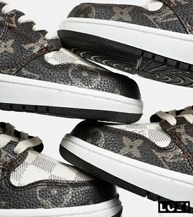 کفش کتانی مردانه و زنانه قهوه ای کرم NIKE jordan 1 x LOUIS VUITTON