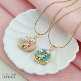 گردنبند استیل گوزن مینا